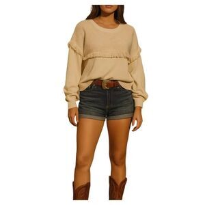 Grace+Karma size L loose fit fringe tan sweater